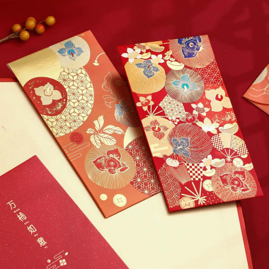 Set of 8 High Quality 200gsm Paper Red Packets with Fish & Birds – Design 3