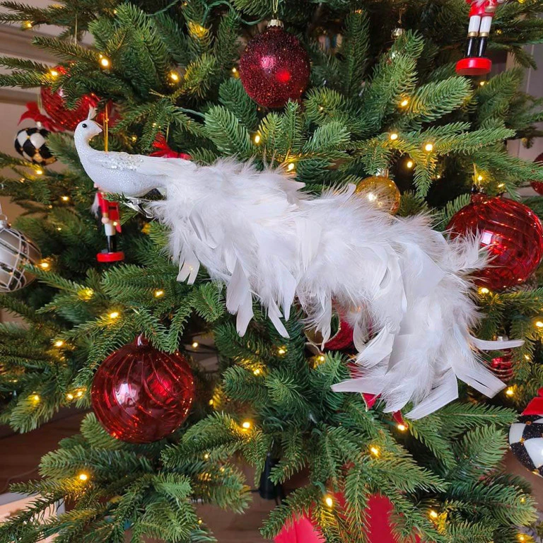 White Peacock Christmas Ornament