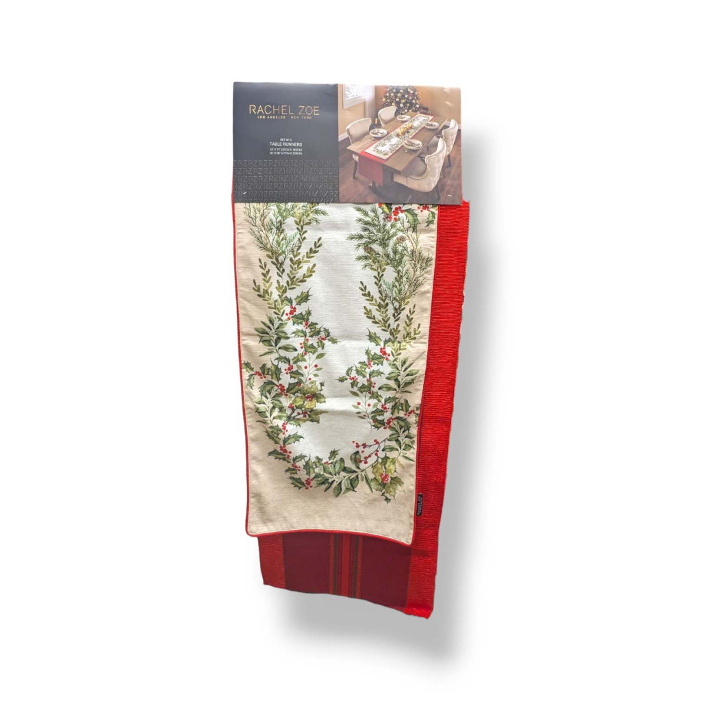 Set of 2 Red Table Runners with Mistletoe Garland Print – Rachel Zoe