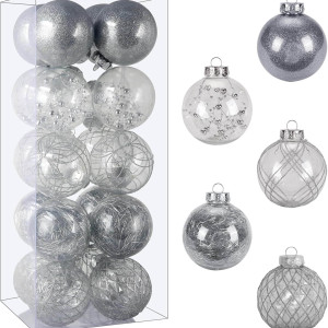 Set of 30 Clear and Silver Shatterproof 6cm Baubles