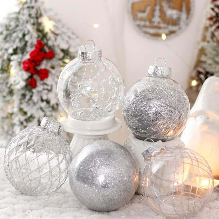 Set of 30 Clear and Silver Shatterproof 6cm Baubles