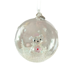 Clear Crystal Ball with Pink Bear Ornament