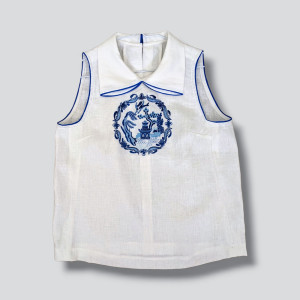 White Linen Top with Blue Willow Hand Embroidery – La Maison Chouette