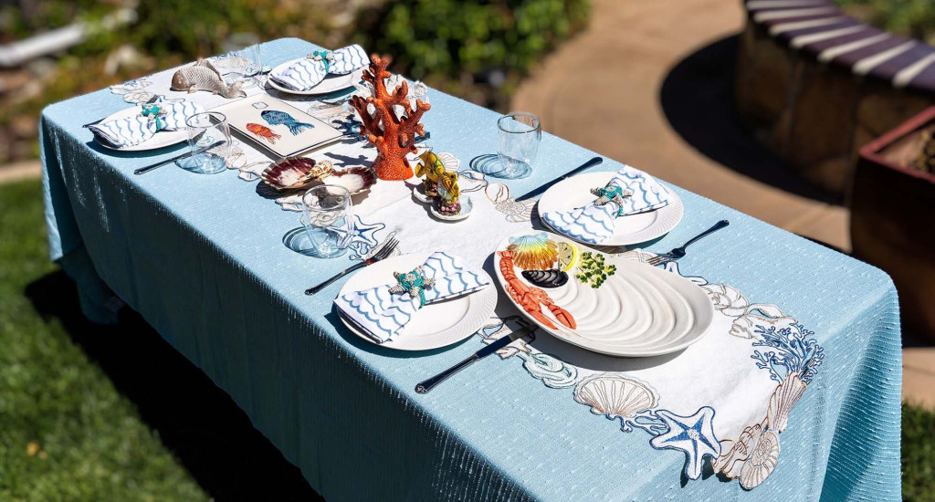Table Runner with Embroidered Seashell 41 x 228cm – Monica Beach