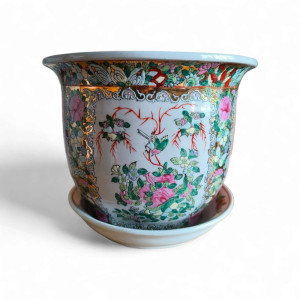 Famille Rose Medallion Planter with Dish