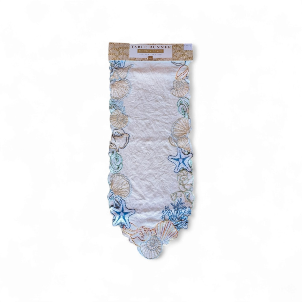 Table Runner with Embroidered Seashell 41 x 228cm – Monica Beach