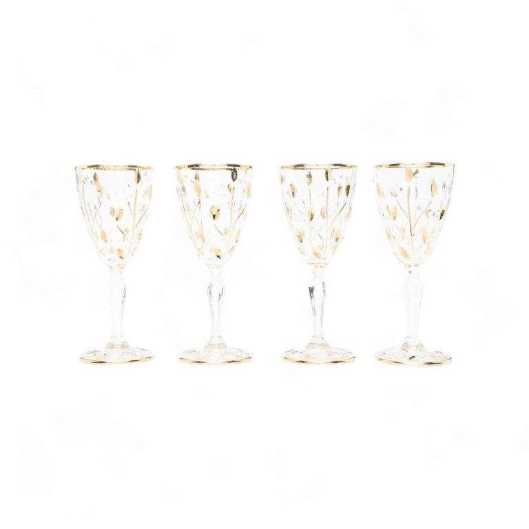 Set of 4 Crystal Wine Glasses with Gold Details