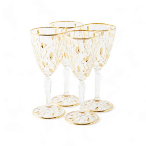 Set of 4 Crystal Wine Glasses with Gold Details