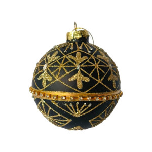 Black Glass Ornament with Gold Glitter 10cm