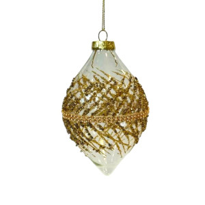 Clear Glass Olive-Shaped With Gold Embellishments 10cm