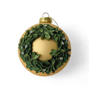 Gold Glass Ball with Wreath – Size 10cm