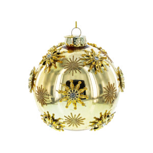 Gold Mirrored Glass Ornament with Star Details 10cm