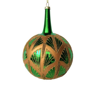 Green Teardrop-Shaped Glass Ornament with Gold Glitter 12cm