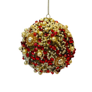 Glass Ornament with Pearl and Red-White Beads 10cm