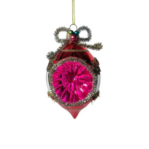 Fuchsia Olive-Shaped Reflective Glass Ornament