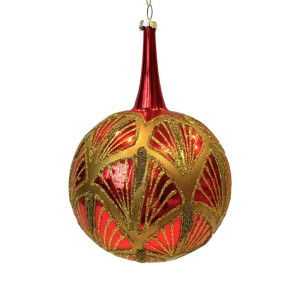 Red Teardrop-Shaped Glass Ornament with Gold Glitter 12cm