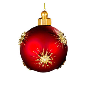 Wine Red Glass Ornament with Star Details 10cm