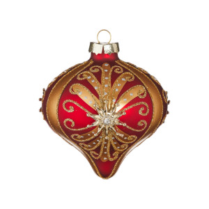 Red Heart-Shaped Glass Ornament with Glitter and Star Details 10cm