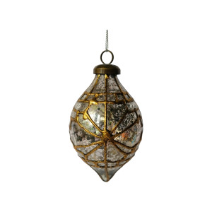 Silver Olive-Shaped Glass Ornament with Gold Vintage-Style Details