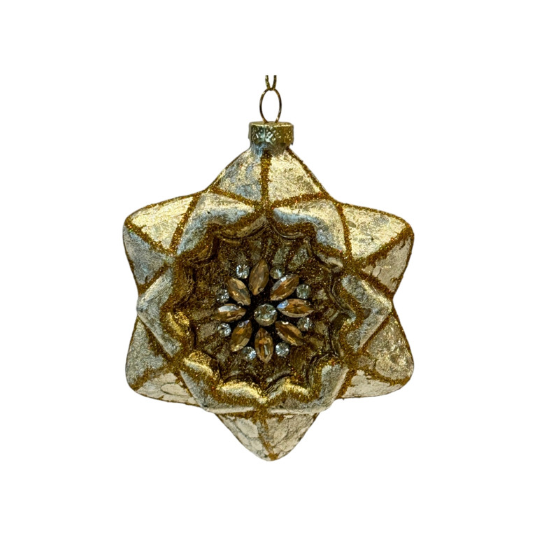 Star-Shaped Glass Ornament with Rhinestones