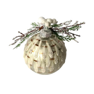 White Snow-Covered Glass Ornament with Berry Cluster 10cm