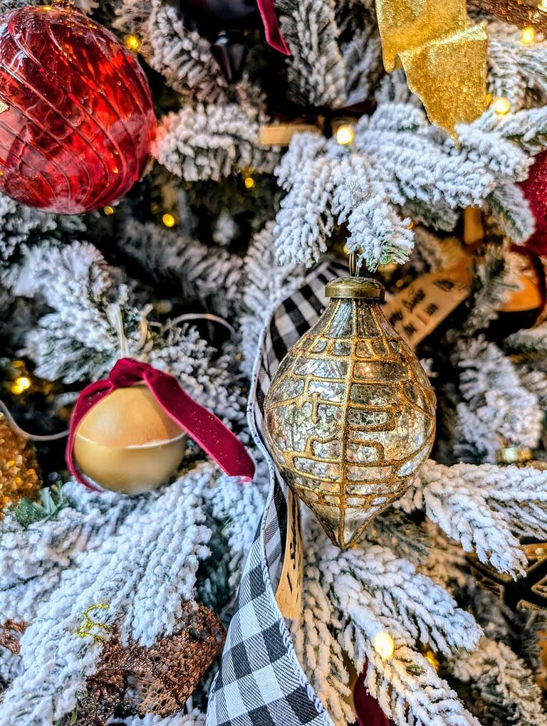 Silver Olive-Shaped Glass Ornament with Gold Vintage-Style Details