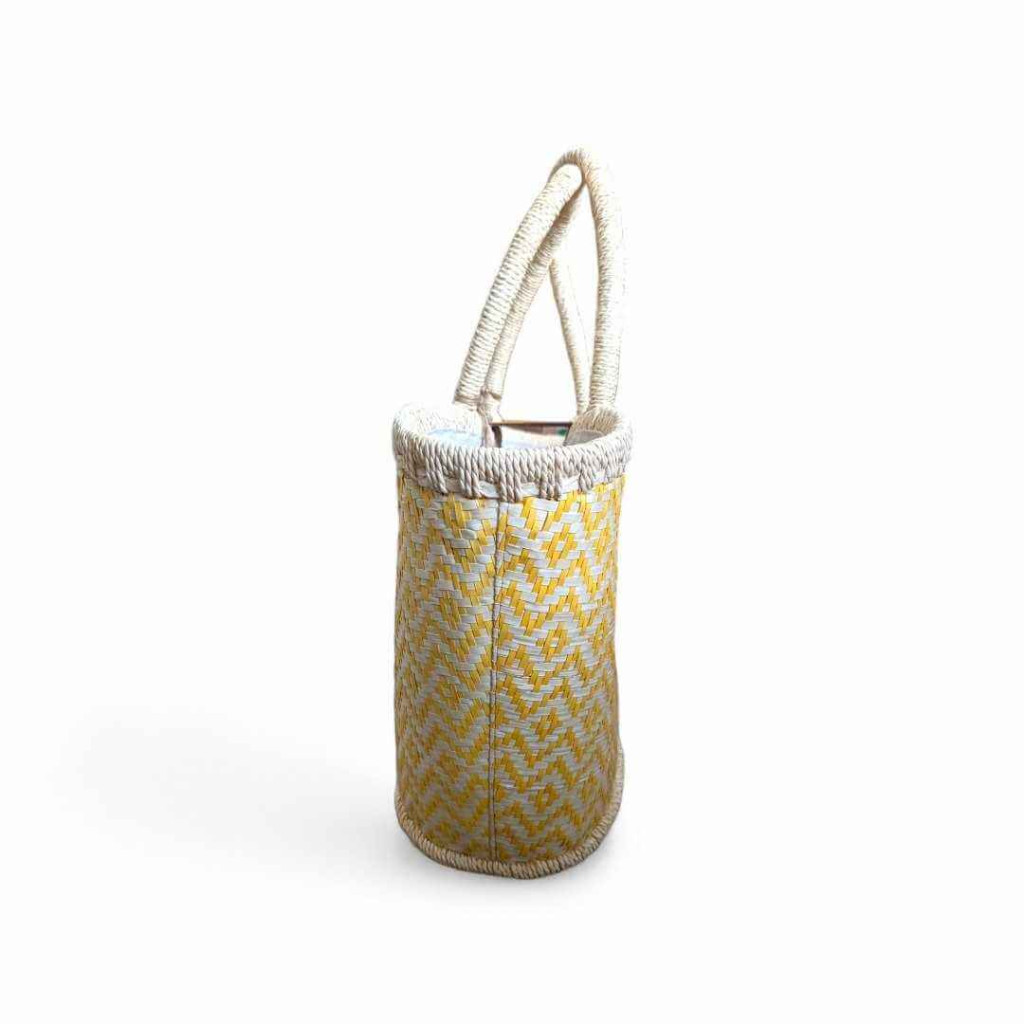 Yellow Straw Bag with Genuine Leather Details