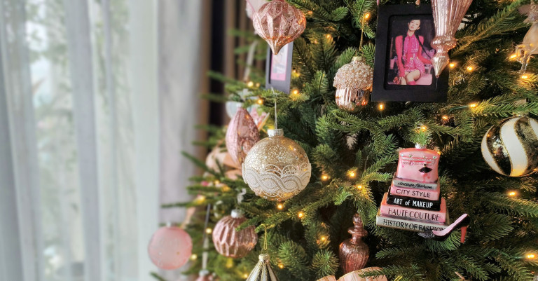 Light Pink Glass Ornament with Beaded Lace Details 10cm