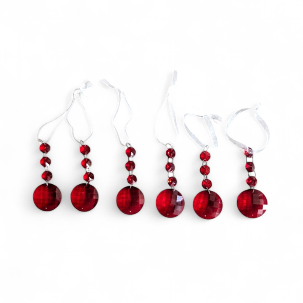 Set of 6 Red Crystal Dewdrop Ornaments