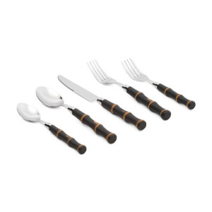 Set of 5 Pieces of Utensils (Knife, Spool, Forks) with Black Bamboo Handles