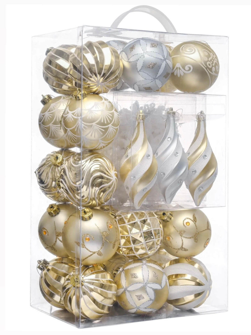 Set of 40 Shatterproof Gold & White Baubles – Valery Madelyn