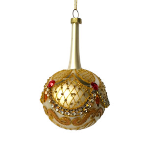 Gold Teardrop Glass Ornament with Diamond Accents