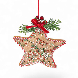 Felt Gingerbread Star Decoration 15cm