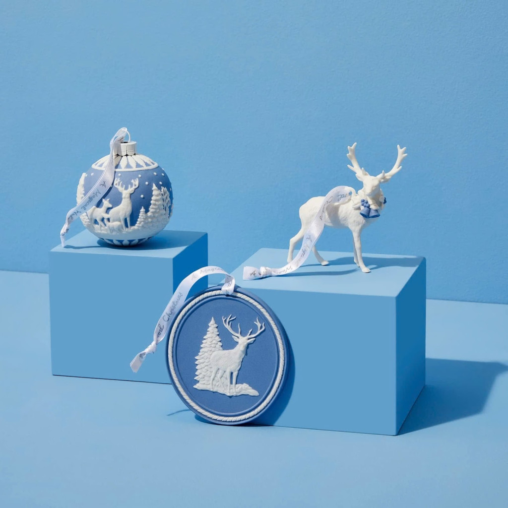 Wedgwood Blue White Jasperware Porcelain Reindeer Christmas Ornament