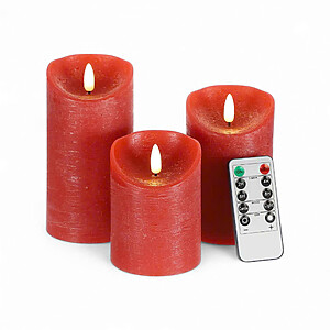 Set of 3 Large Red Wax-Coated LED Decorative Candles with Remote Control