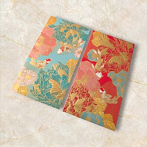 Set of 8 High Quality 160gsm Paper Red Packets with Colorful Koi Fish (Red & Green)