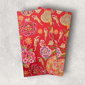 Set of 6 High Quality 160gsm Paper Red Packets with Koi Fish