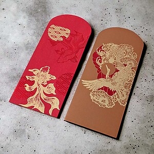 Set of 6 High Quality 230gsm Paper Red Packets with Fish & Cranes