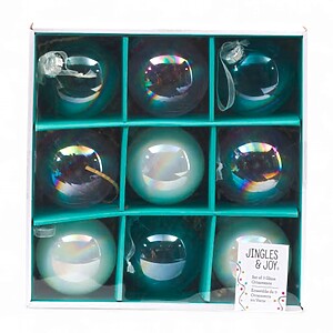 Set of 9 Iridescent Glass Baubles in White and Vert Green – Brand Jingles & Joy (US)