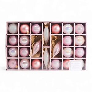 Set of 24 Pink and White Iridescent Glass Baubles – Brand Cupcakes & Cashmere (US)