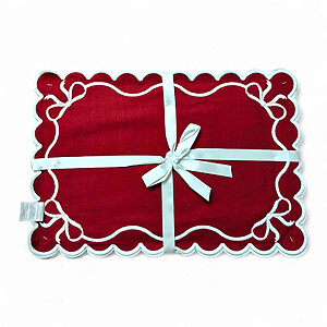 Set of 4 White Placemats with Red Embroidered Border – Homewear Brand