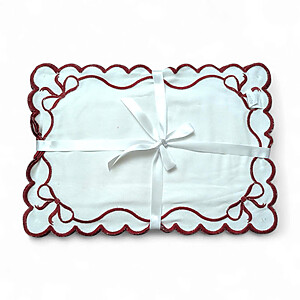 Set of 4 White Placemats with Red Embroidered Border – Homewear Brand