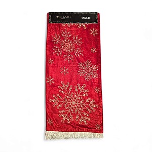 Red Velvet Table Runner with Beaded Snowflake 40cm x 182cm – Tahari Home (US) Brand