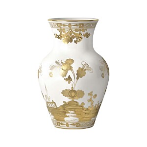 Ginori 1735 Oriente Italiano Aurum Vase – White with Hand-Painted Gold Patterns, Height 25cm