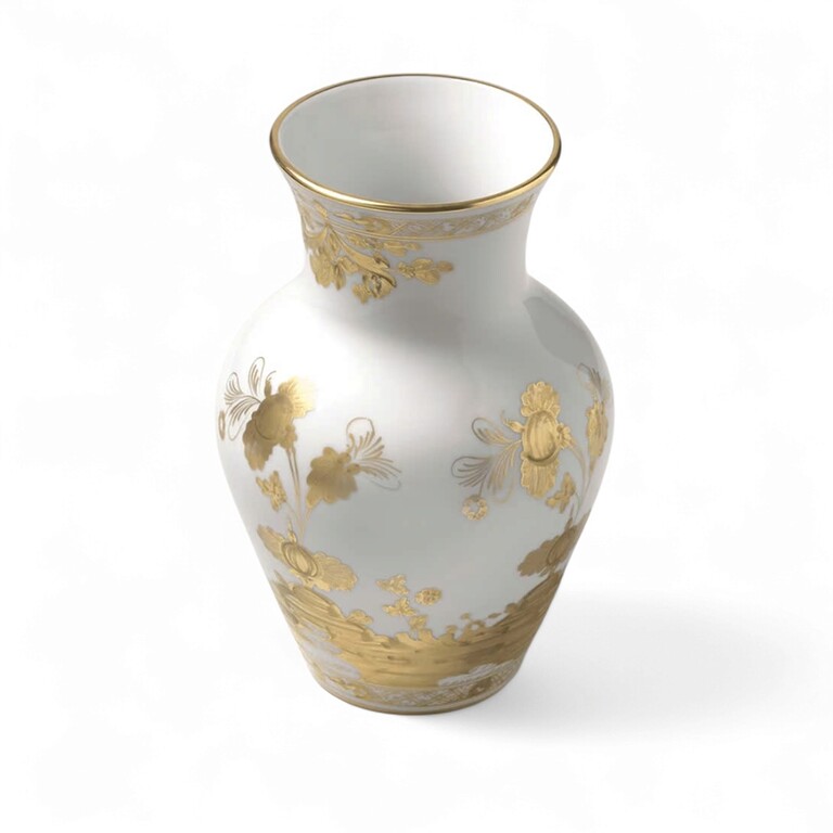 Ginori 1735 Oriente Italiano Aurum Vase – White with Hand-Painted Gold Patterns, Height 25cm