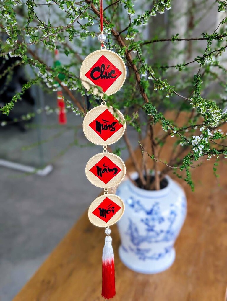 Set of 2 Hanging Bamboo Trays with New Year Couplets