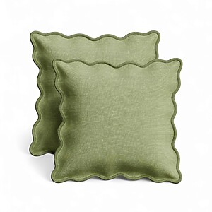 Green Scalloped Linen Cushion Cover 45 x 45cm