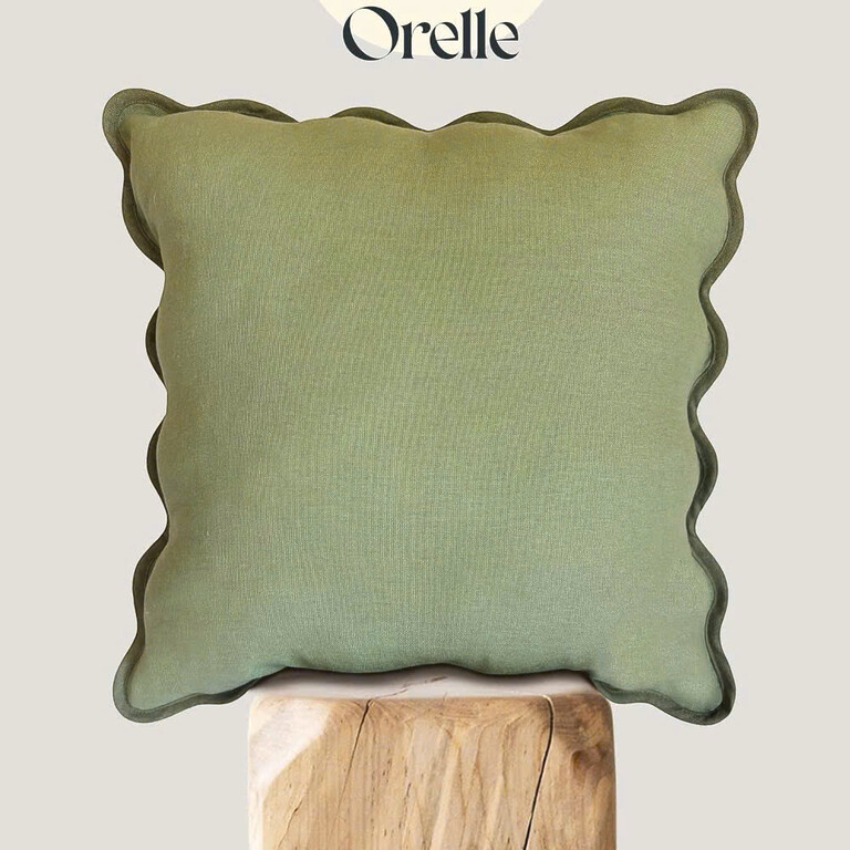 Green Scalloped Linen Cushion Cover 45 x 45cm