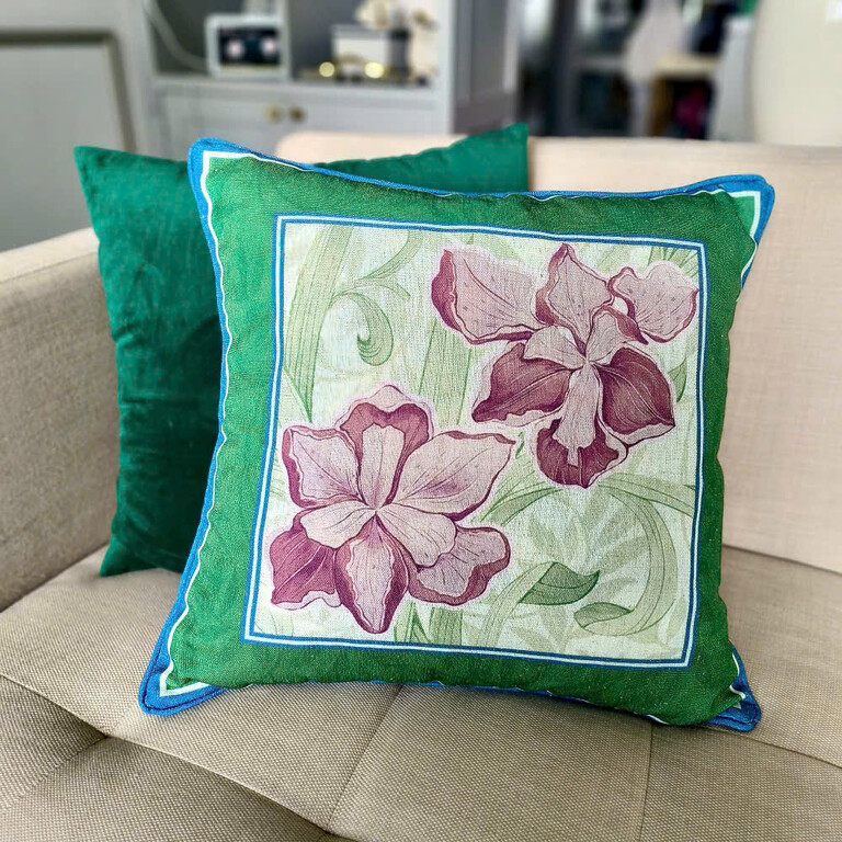 Linen Cushion Cover with Pink Lys 45 x 45cm