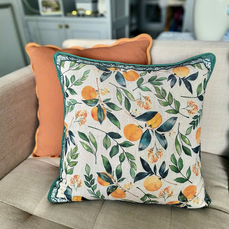 Linen Cushion Cover with Tangerines 45 x 45cm